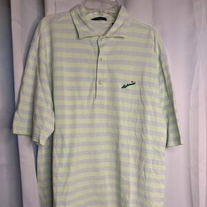 Turtleson Men's Polo Shirt – Size L, Yellow Striped with Golf Symbol